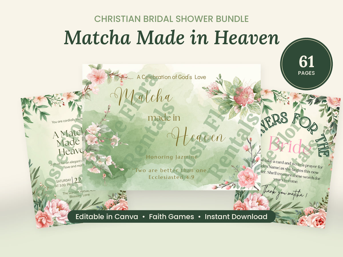 Matcha Made in Heaven Christian bridal shower printable bundle