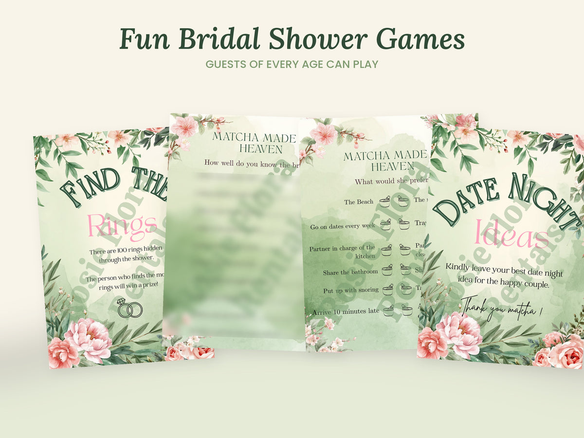 Christian Bridal Shower Bundle | Matcha Made in Heaven | 61-Page Editable Canva Template