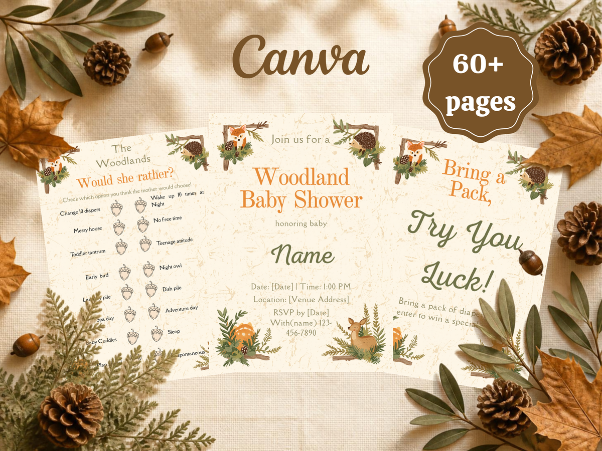 Woodland baby shower printable bundle