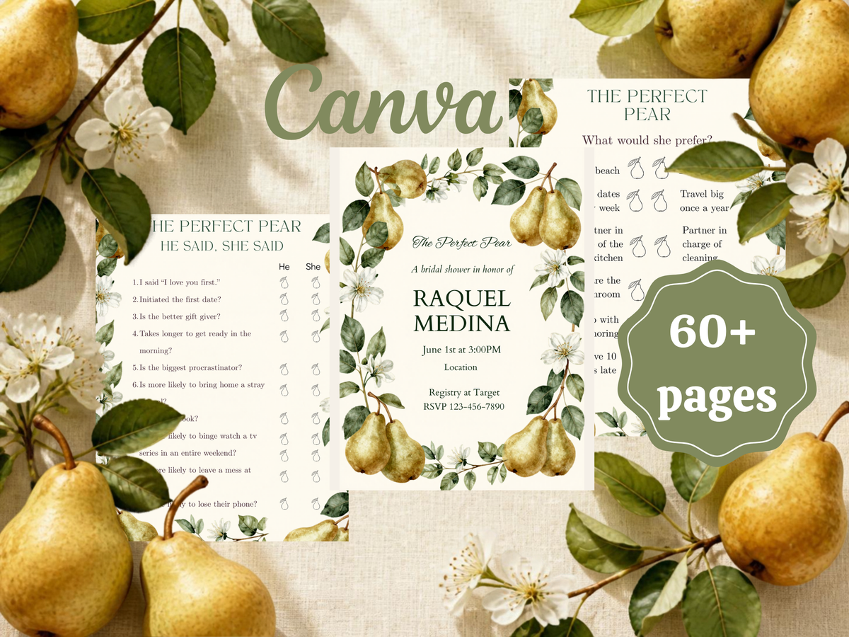 The Perfect Pear bridal shower printable party kit