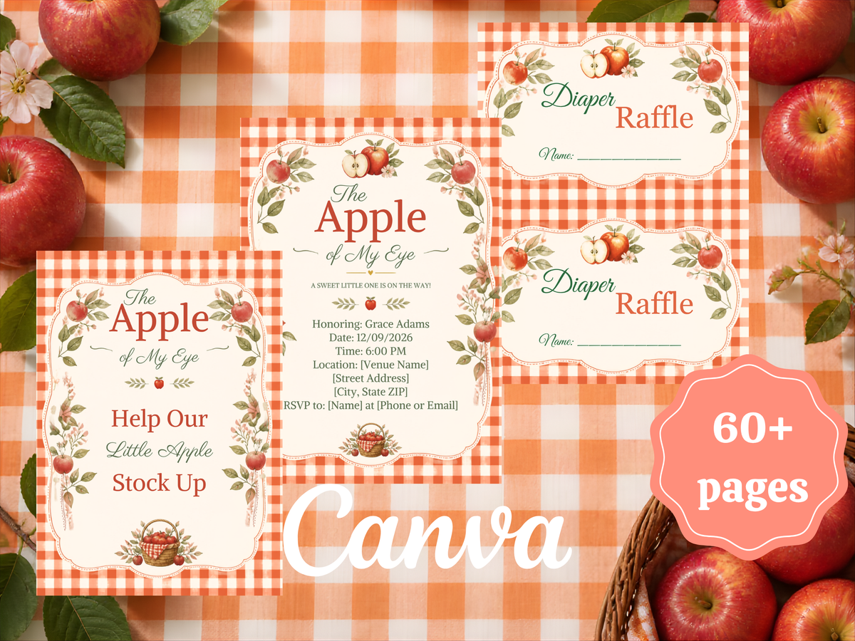 Apple of My Eye Baby Shower Decorations Bundle | Printable Apple Theme Baby Shower Signs & Games
