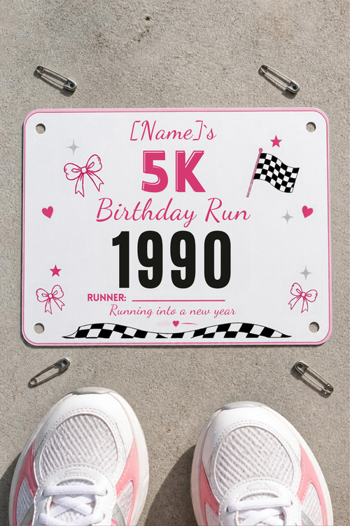 5K Birthday Run Party Kit | Editable Canva Race Bib, Invitation, Medals & Finish Line