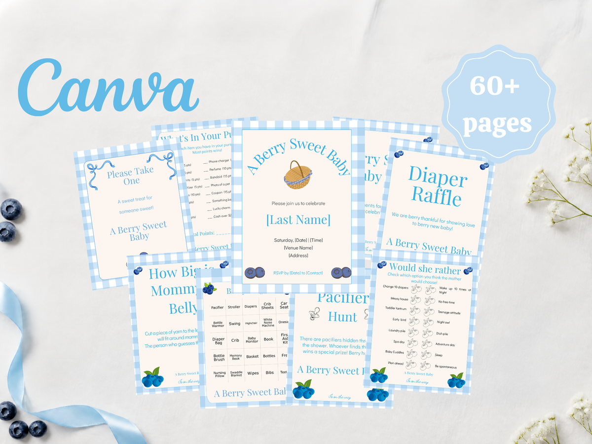 Berry Sweet blueberry baby shower printable bundle