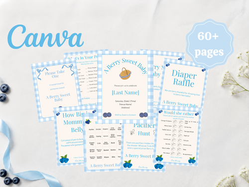 Berry Sweet blueberry baby shower printable bundle