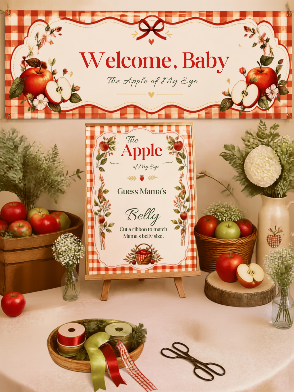 Apple of My Eye Baby Shower Decorations Bundle | Printable Apple Theme Baby Shower Signs & Games