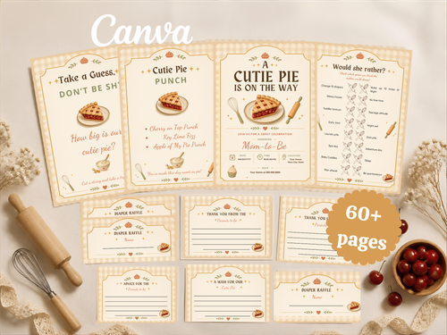 A Cutie Pie Is On The Way Baby Shower Template Bundle | Pie-Themed Canva Printable Kit
