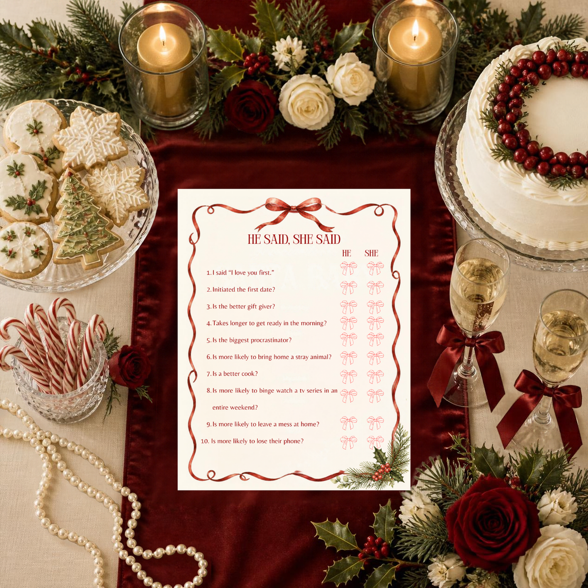Christmas Bridal Shower Games & Decorations Bundle | 68-Page Printable Party Pack