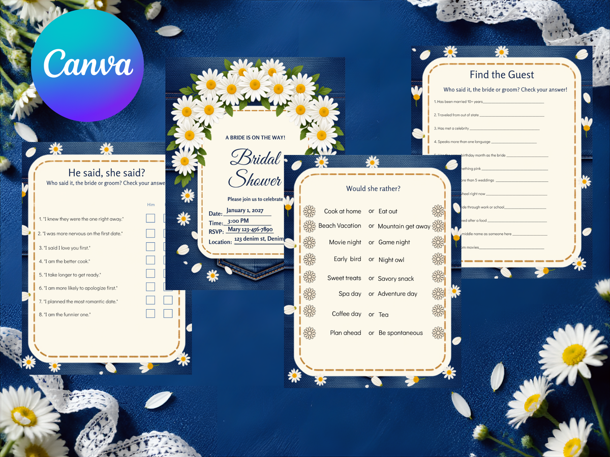 Denim & Daisy bridal shower printable bundle