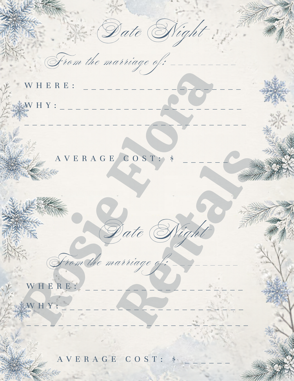 Snow In Love winter bridal shower date night cards