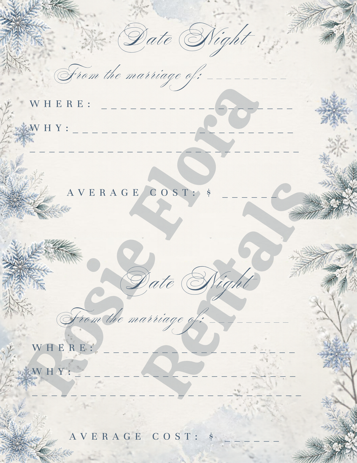 Snow In Love winter bridal shower date night cards