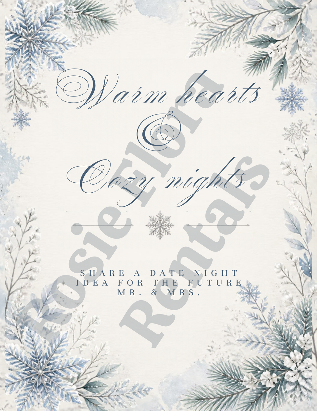 Snow In Love date night ideas sign for a winter bridal shower