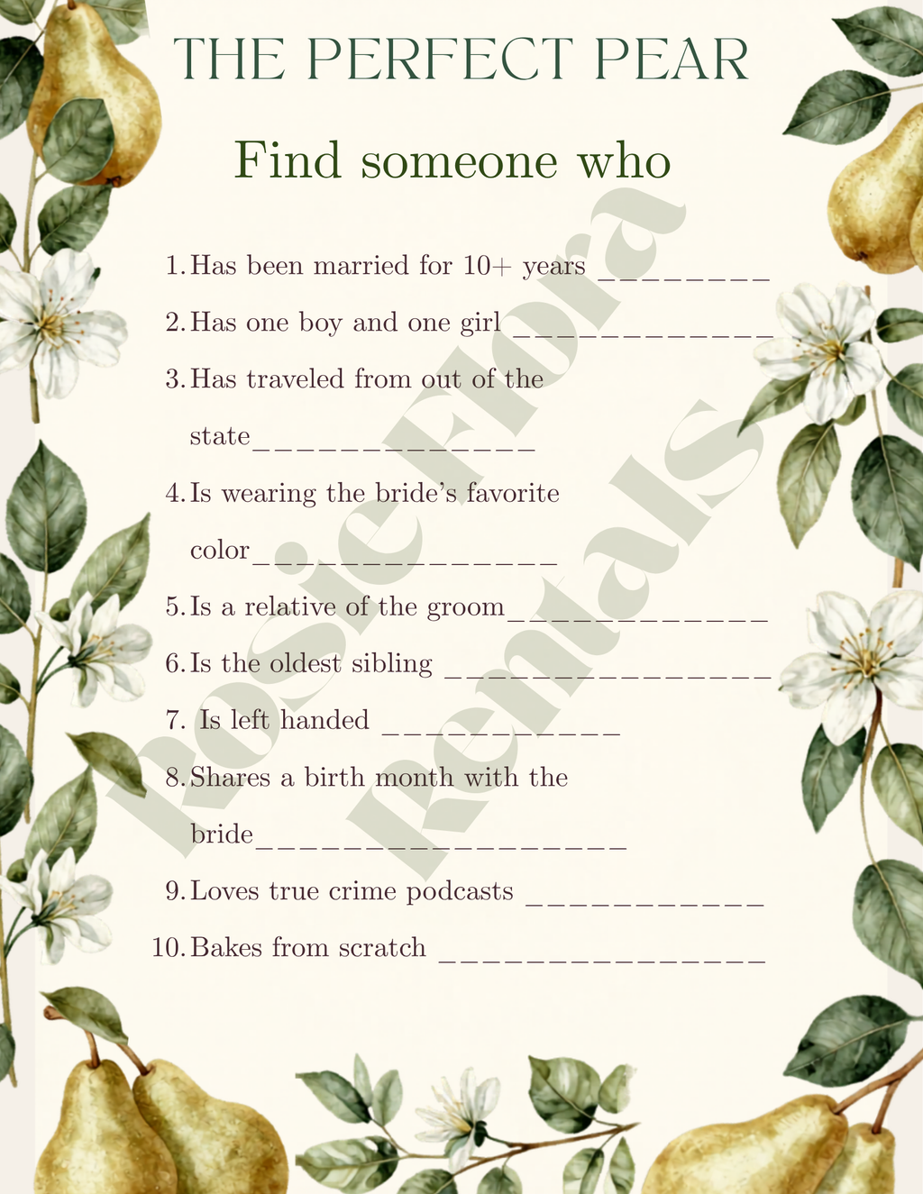 The Perfect Pear Bridal Shower Party Kit | Editable Canva Template Bundle