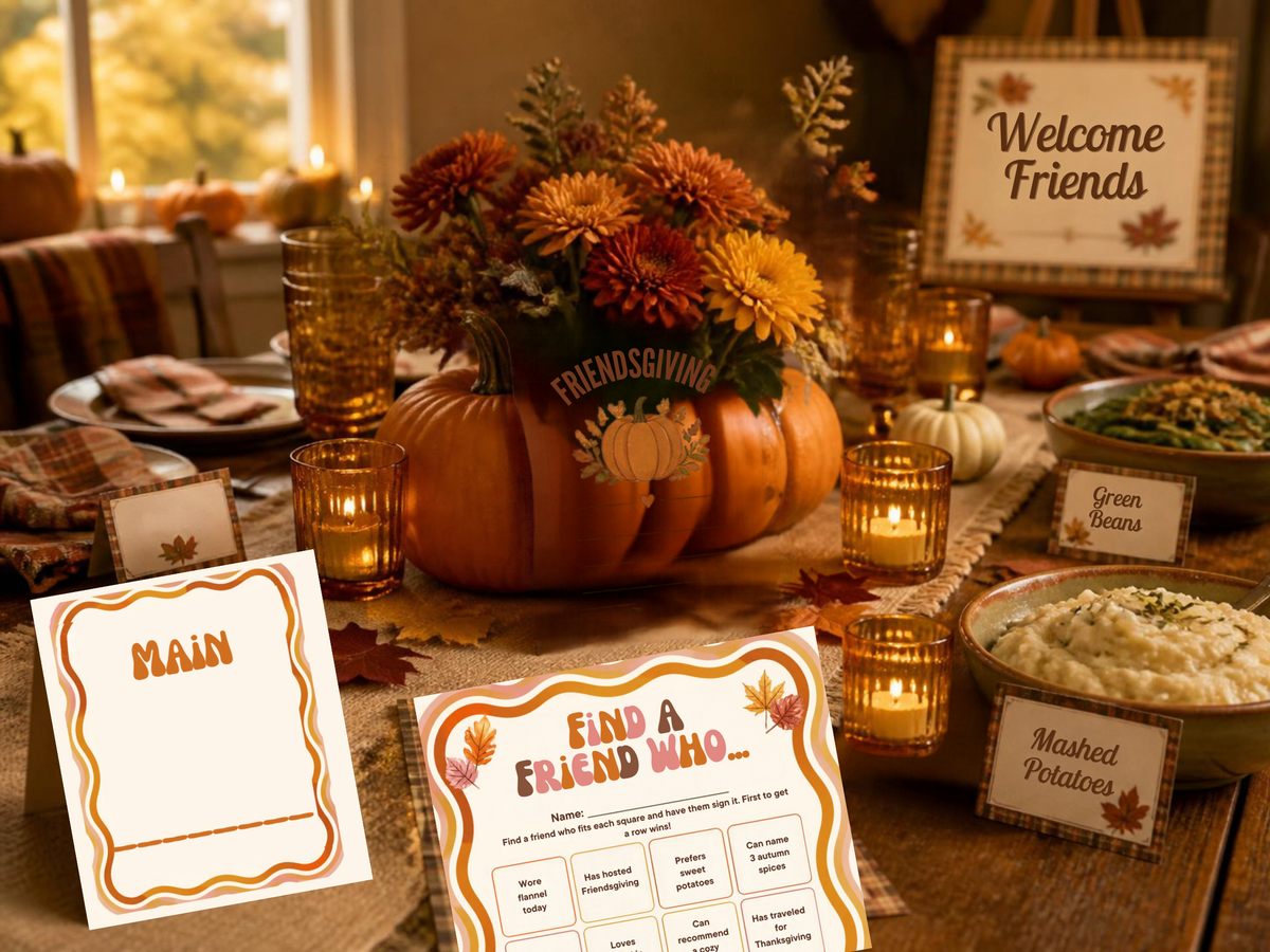 Flannel & Friends Friendsgiving Party Bundle | Editable Canva Template