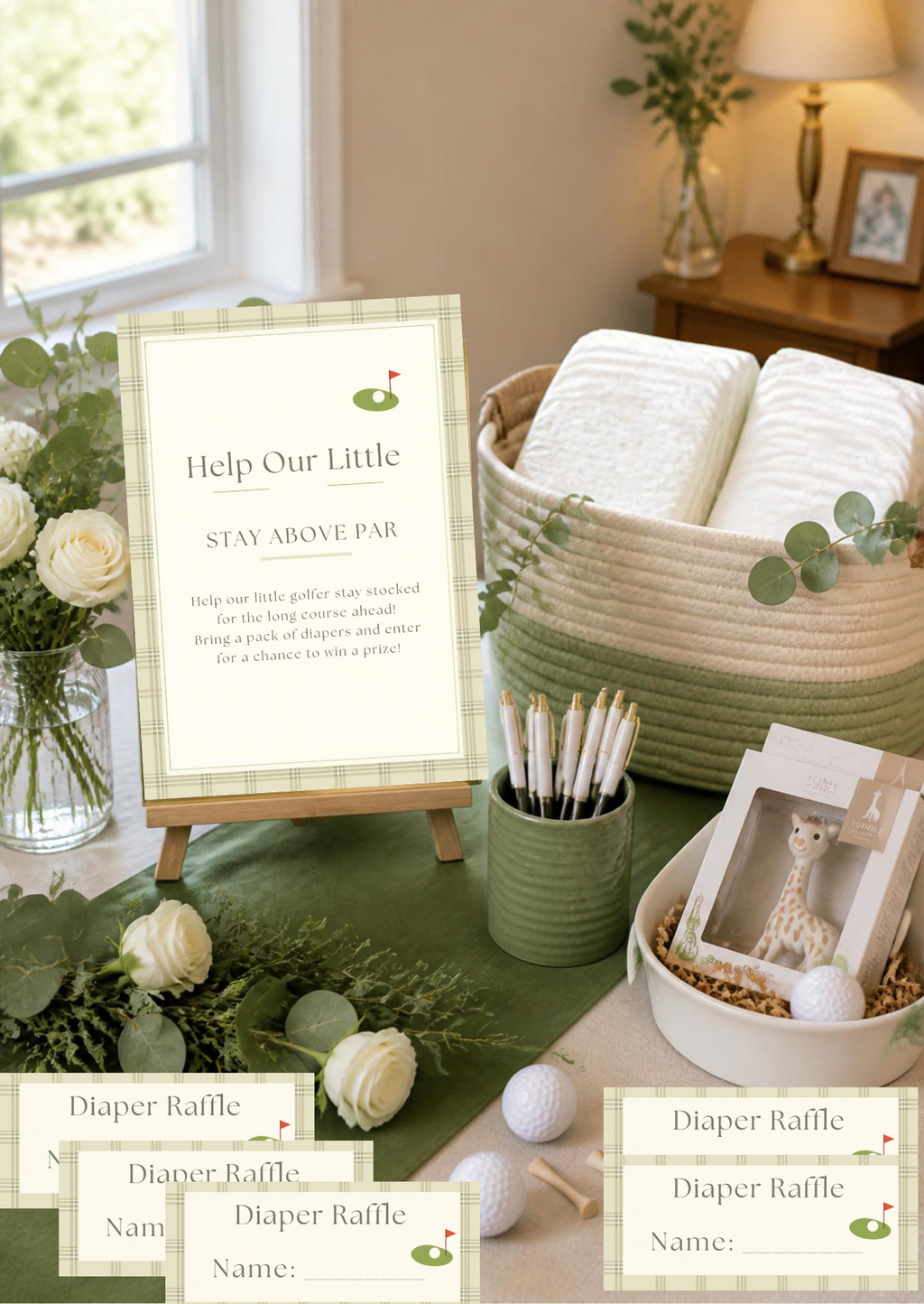 Golf Baby Shower Bundle Printable | Hole in One Baby Shower Games, Signs, Invitation & Decorations