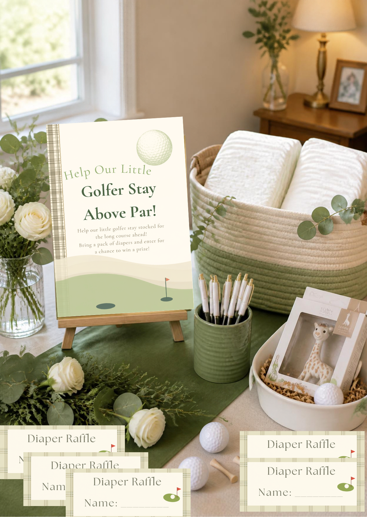 Golf Baby Shower Bundle Printable | Hole in One Baby Shower Games, Signs, Invitation & Decorations