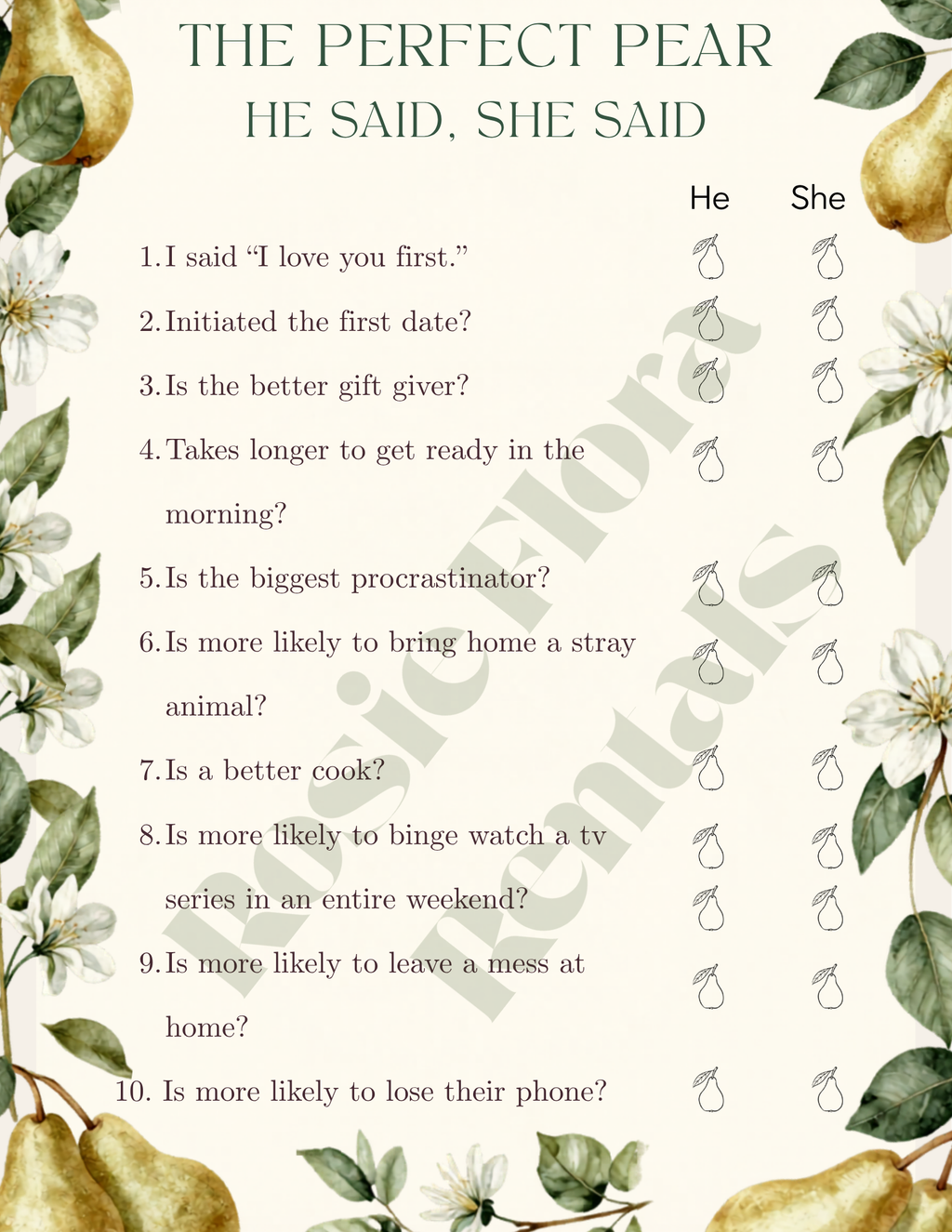 The Perfect Pear Bridal Shower Party Kit | Editable Canva Template Bundle