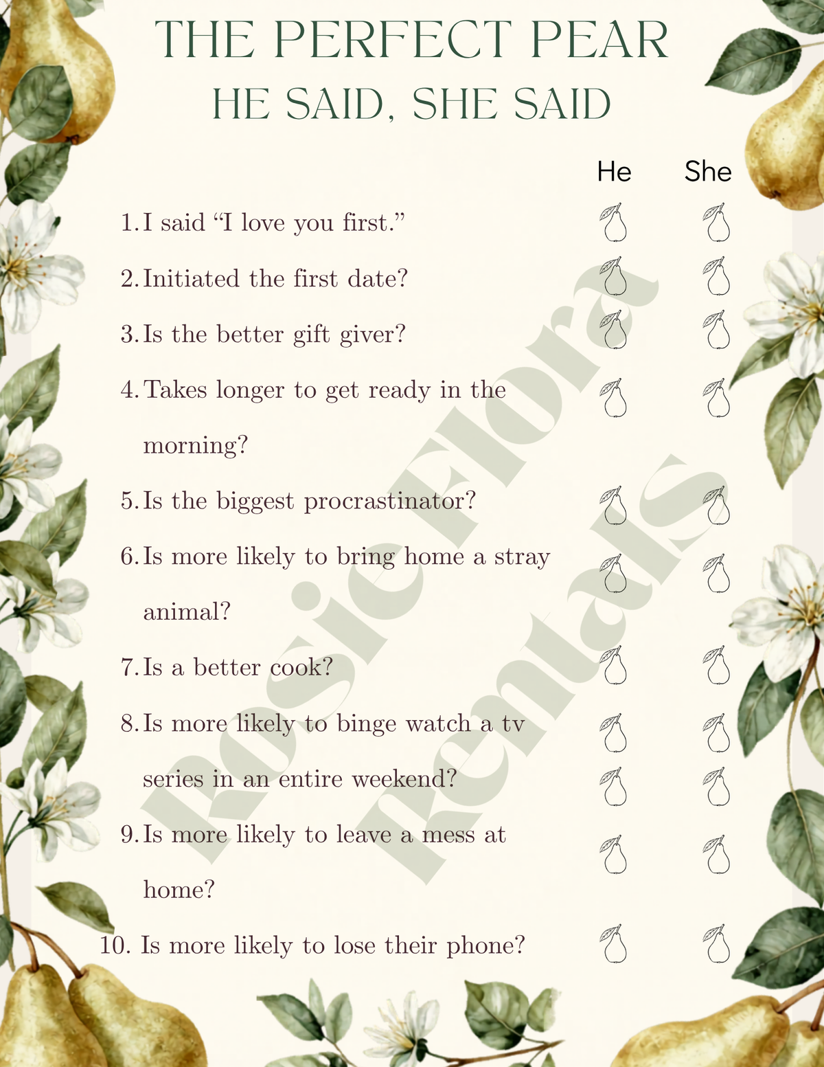 The Perfect Pear Bridal Shower Party Kit | Editable Canva Template Bundle