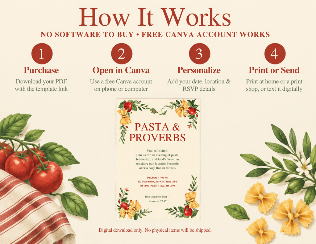 Pasta & Proverbs Ladies Night Bundle | Women's Ministry Games & Invitation | Editable Canva Template