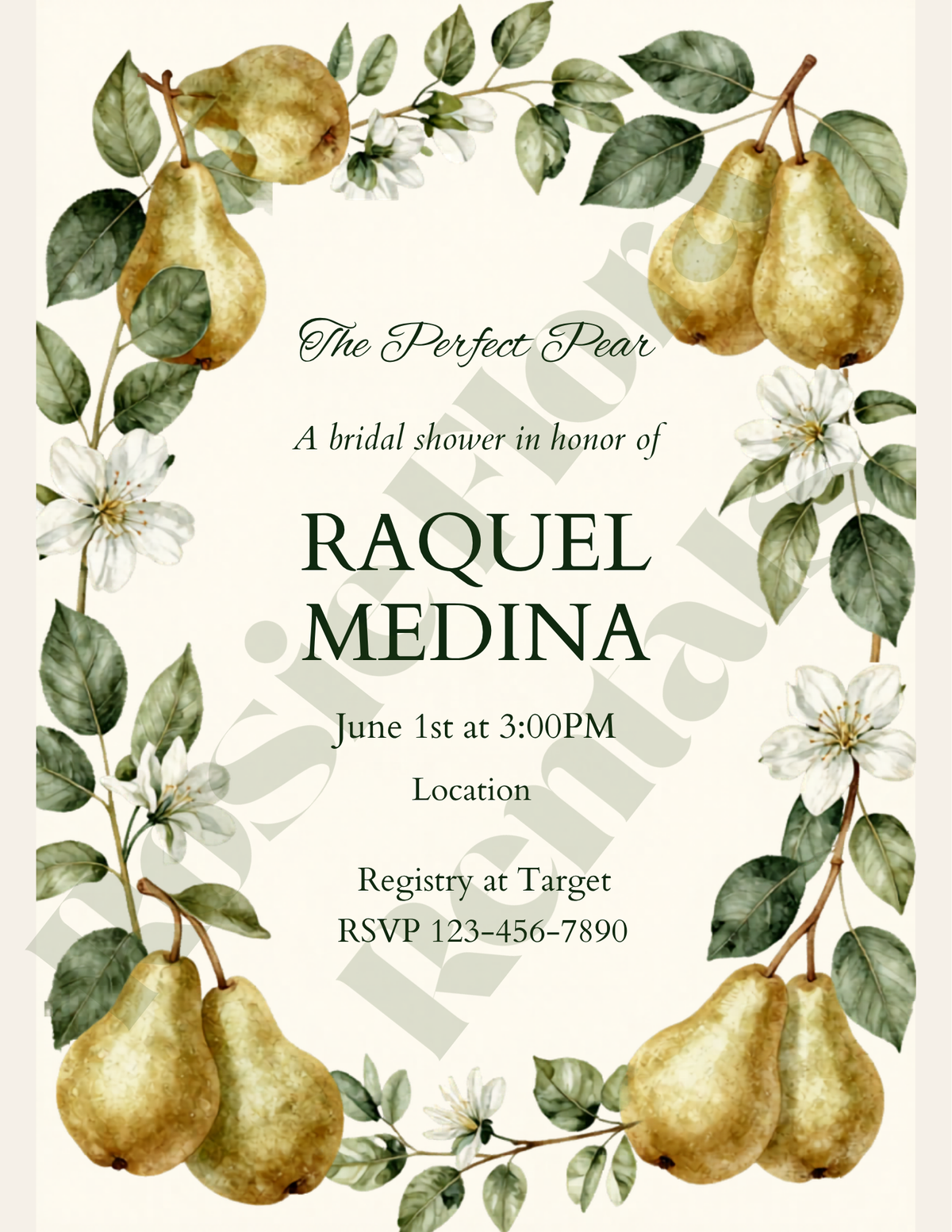 The Perfect Pear Bridal Shower Party Kit | Editable Canva Template Bundle