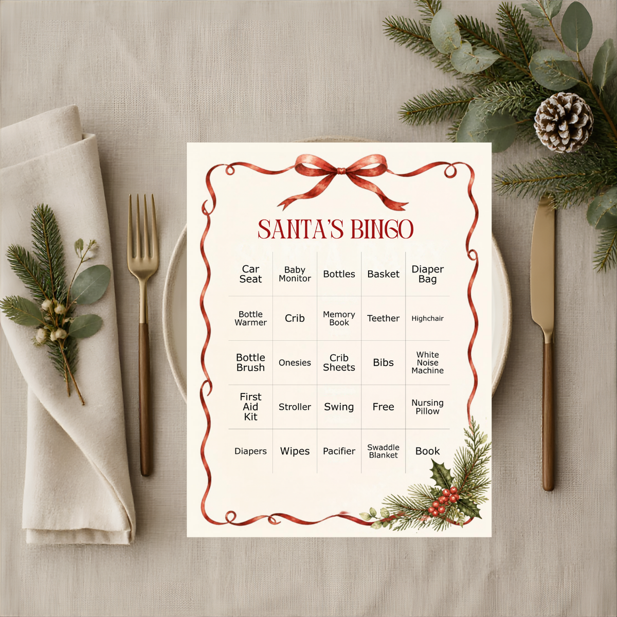 Santa Baby Baby Shower Bundle Printable | Christmas Baby Shower Games, Signs & Planner | Editable Holiday Baby Shower Template