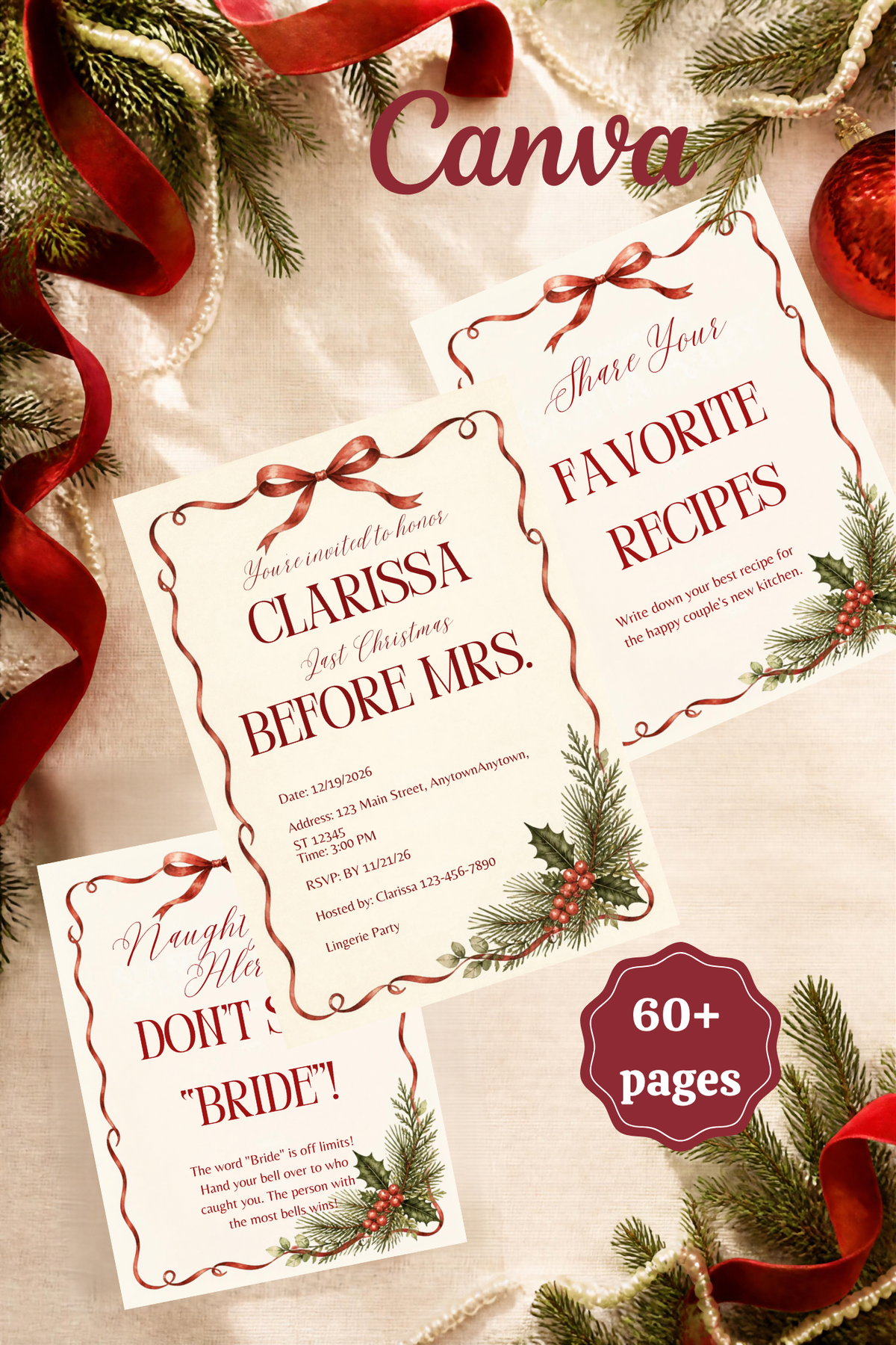 Christmas Bridal Shower Games & Decorations Bundle | 68-Page Printable Party Pack
