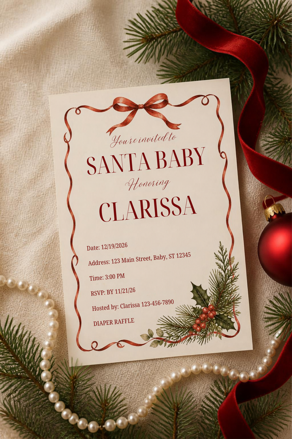 Santa Baby Christmas baby shower invitation template