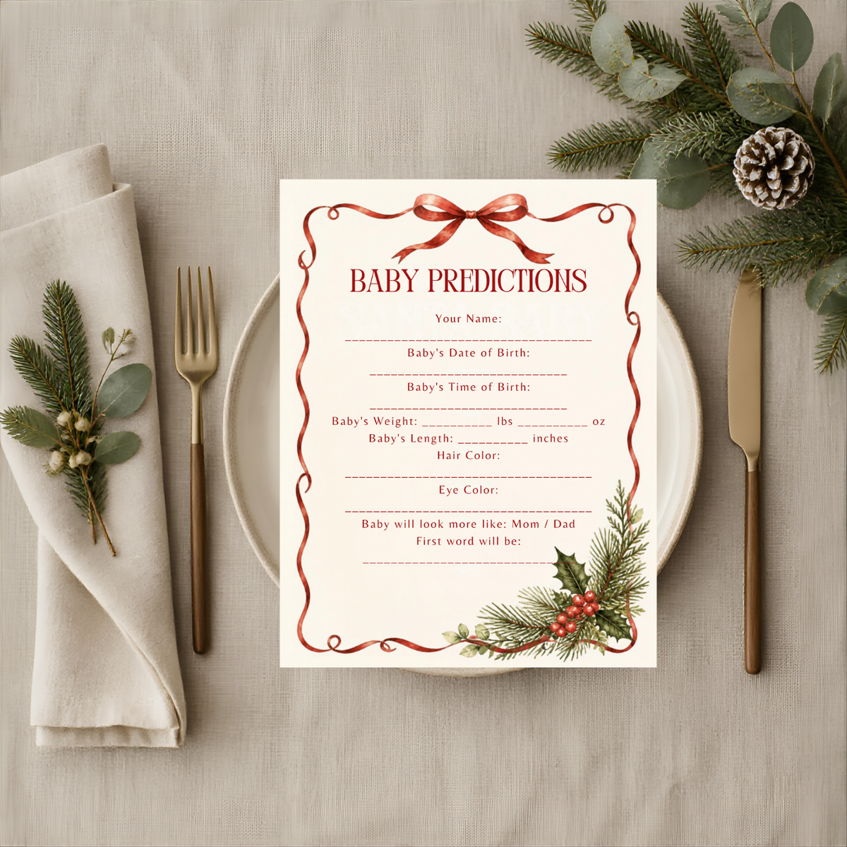 Santa Baby Baby Shower Bundle Printable | Christmas Baby Shower Games, Signs & Planner | Editable Holiday Baby Shower Template
