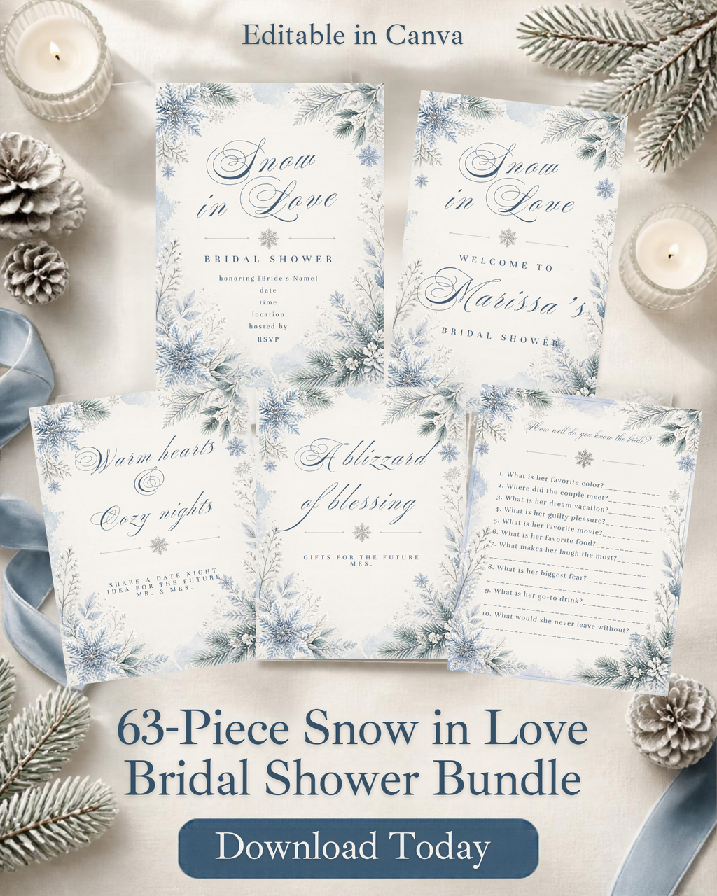Snow In Love winter bridal shower printable bundle