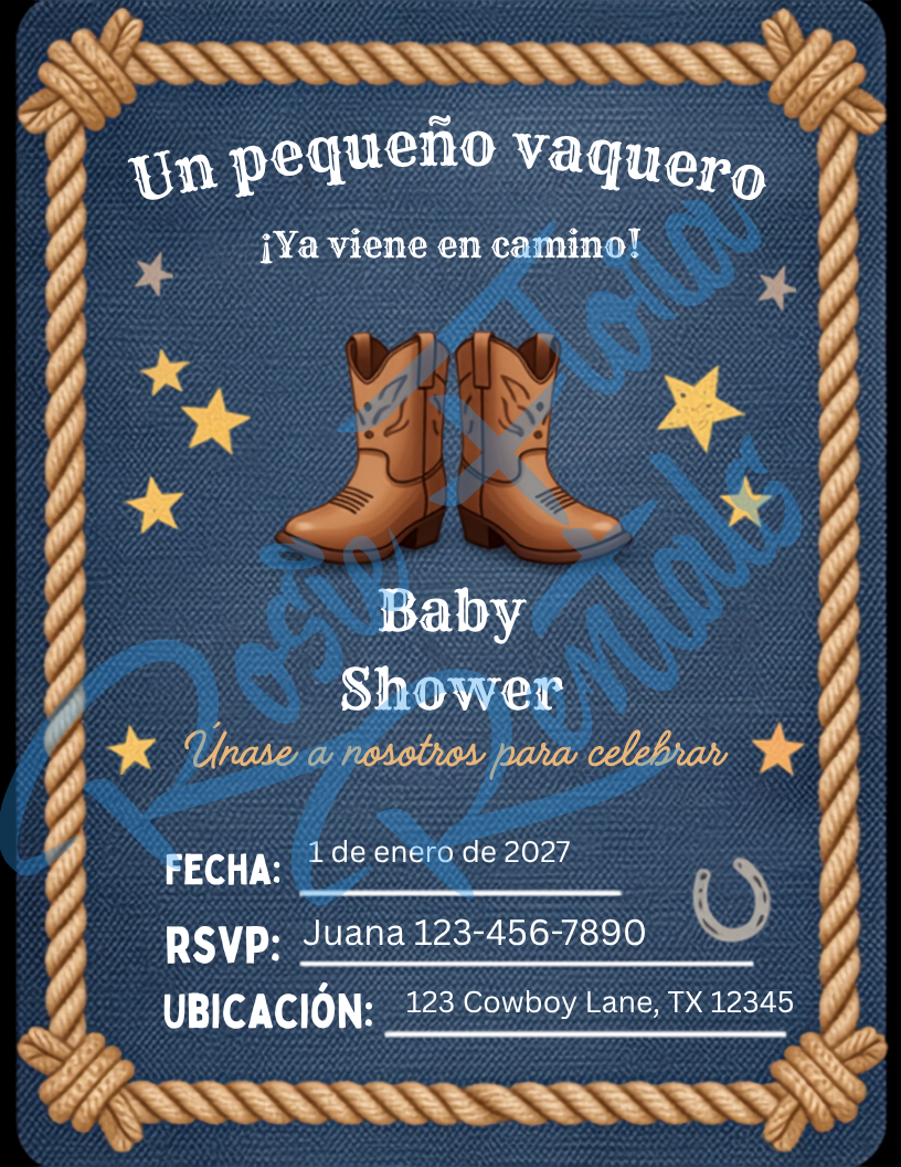 Un Vaquero — Plantilla Editable para Baby Shower de Vaquero (Descarga Digital)