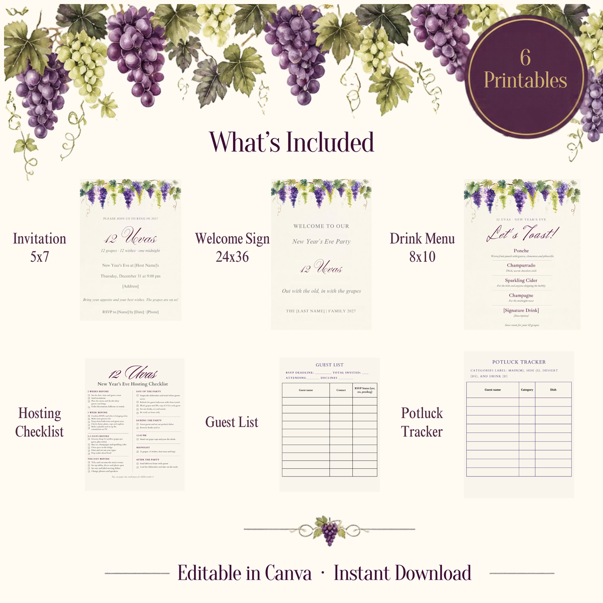 12 Uvas New Year's Eve printable bundle showing all included templates
