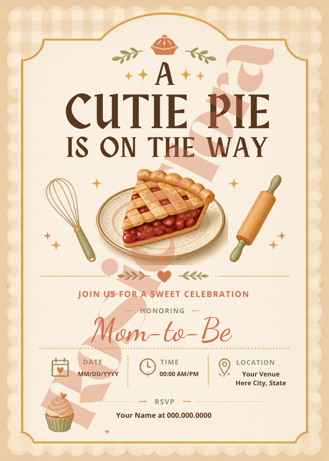 A Cutie Pie Is On The Way Baby Shower Template Bundle | Pie-Themed Canva Printable Kit