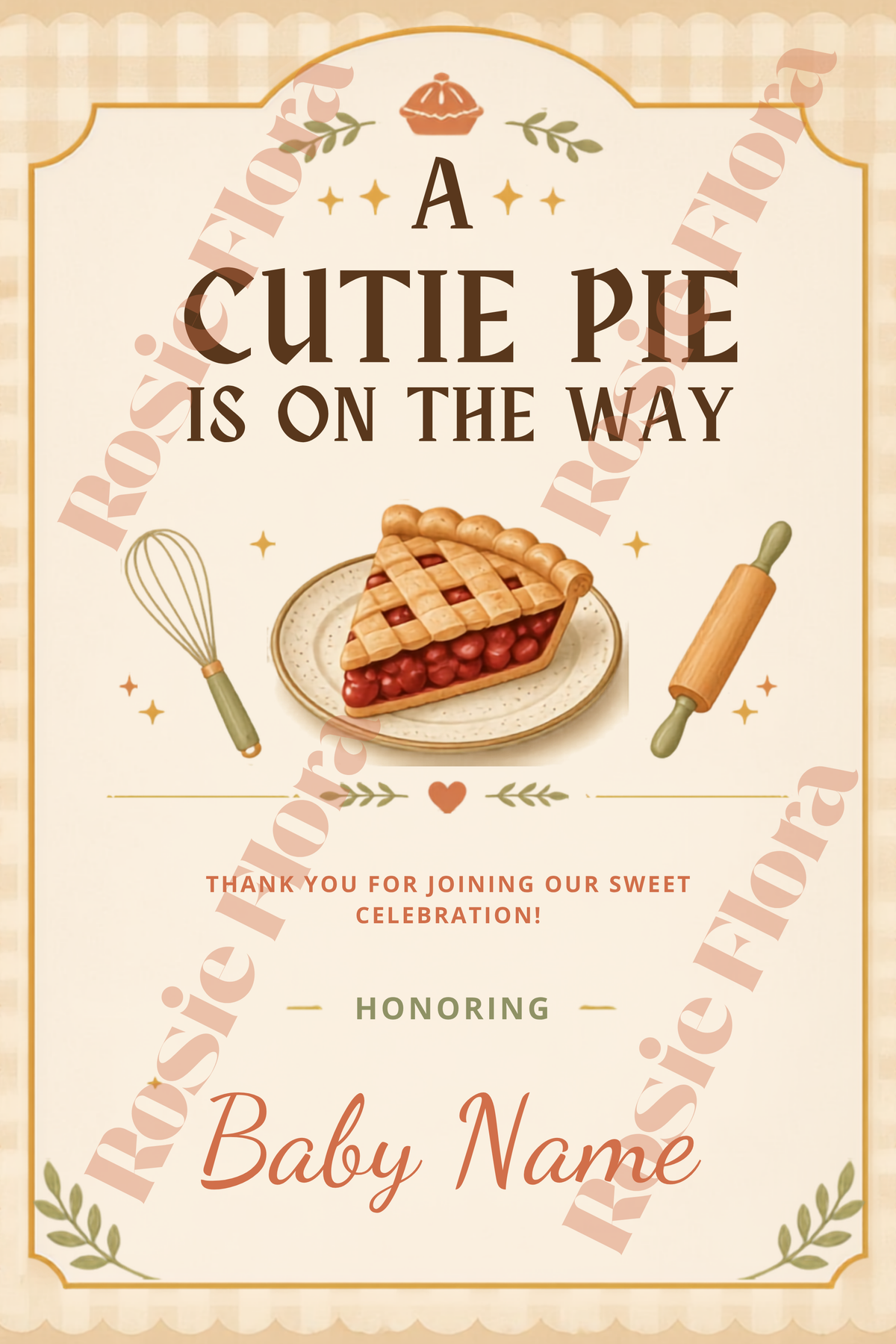 A Cutie Pie Is On The Way Baby Shower Template Bundle | Pie-Themed Canva Printable Kit