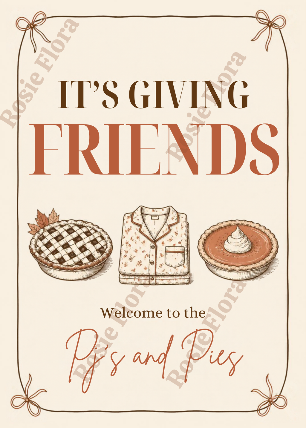Pj's and Pies Friendsgiving Party Bundle | Pajama Party Invitation, Games & Signs | Editable Canva Template