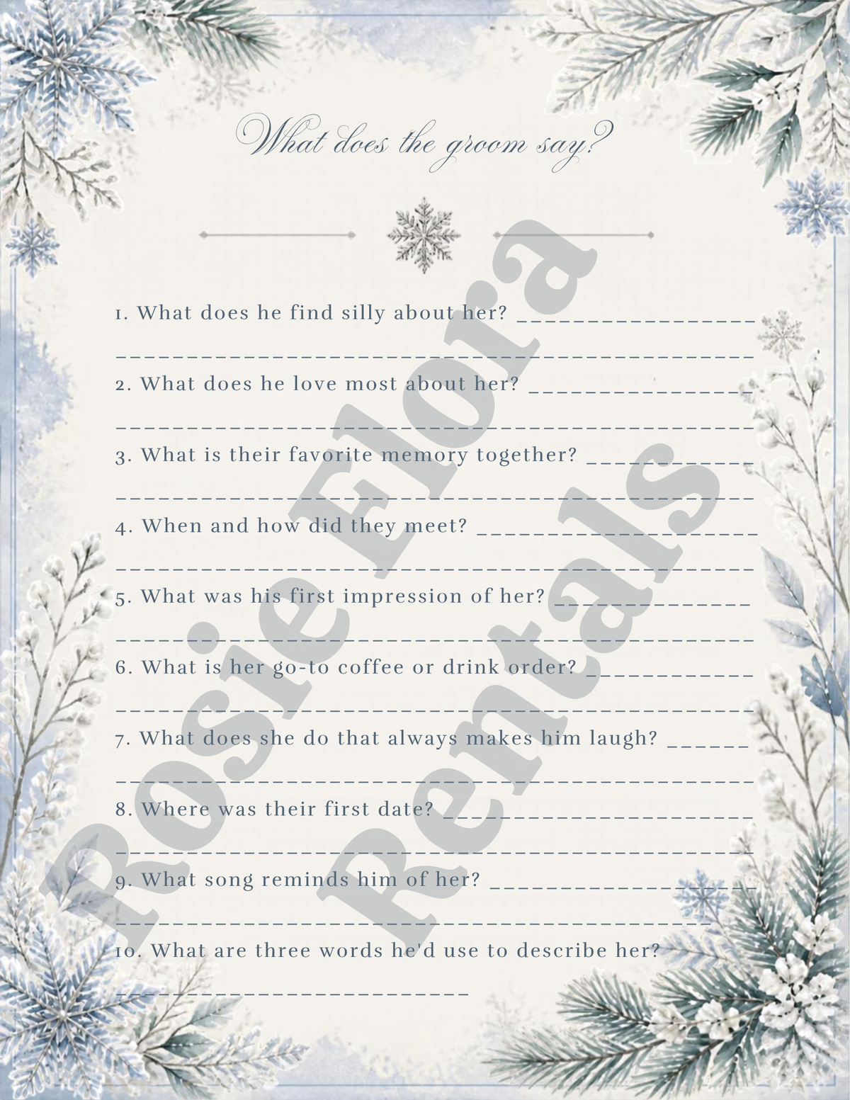 Snow In Love What Did the Groom Say bridal shower game