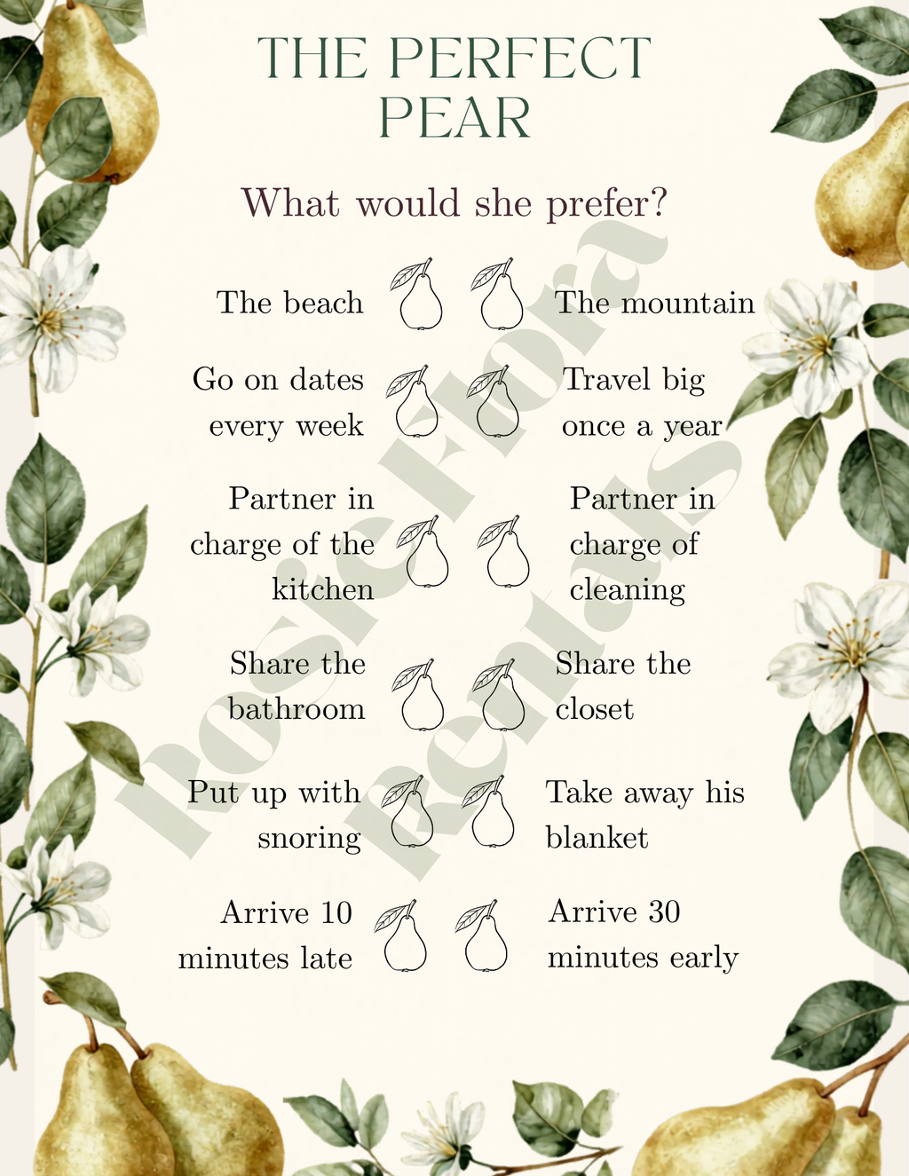 The Perfect Pear Bridal Shower Party Kit | Editable Canva Template Bundle