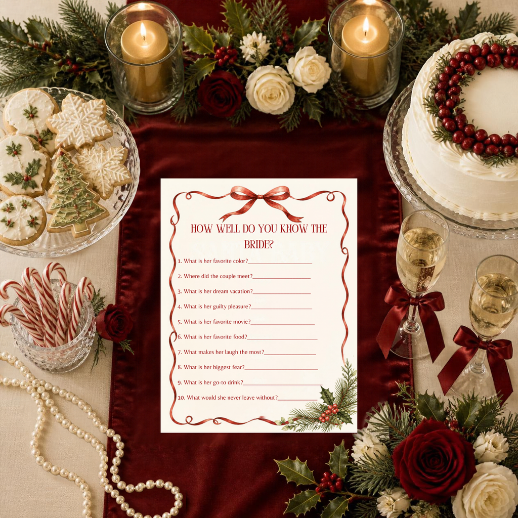 Christmas Bridal Shower Games & Decorations Bundle | 68-Page Printable Party Pack