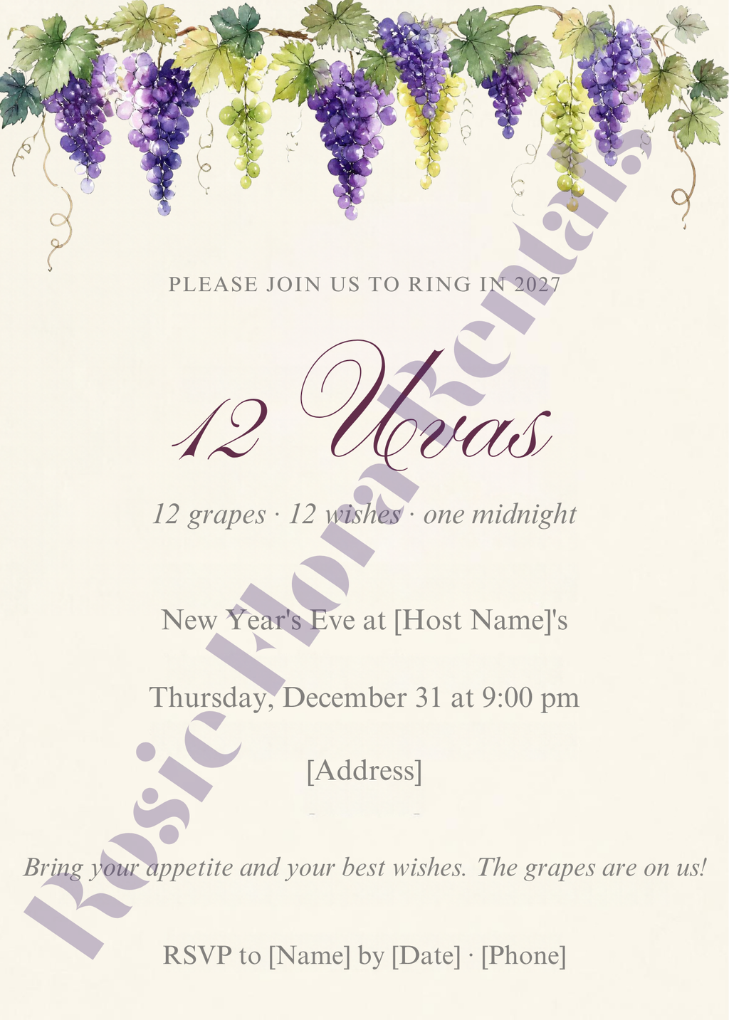 12 Uvas New Year's Eve party invitation, editable Canva template