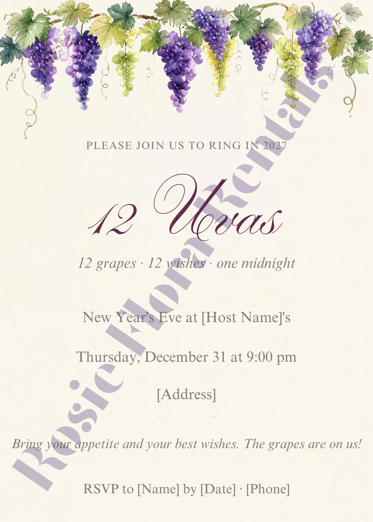 12 Uvas New Year's Eve party invitation, editable Canva template