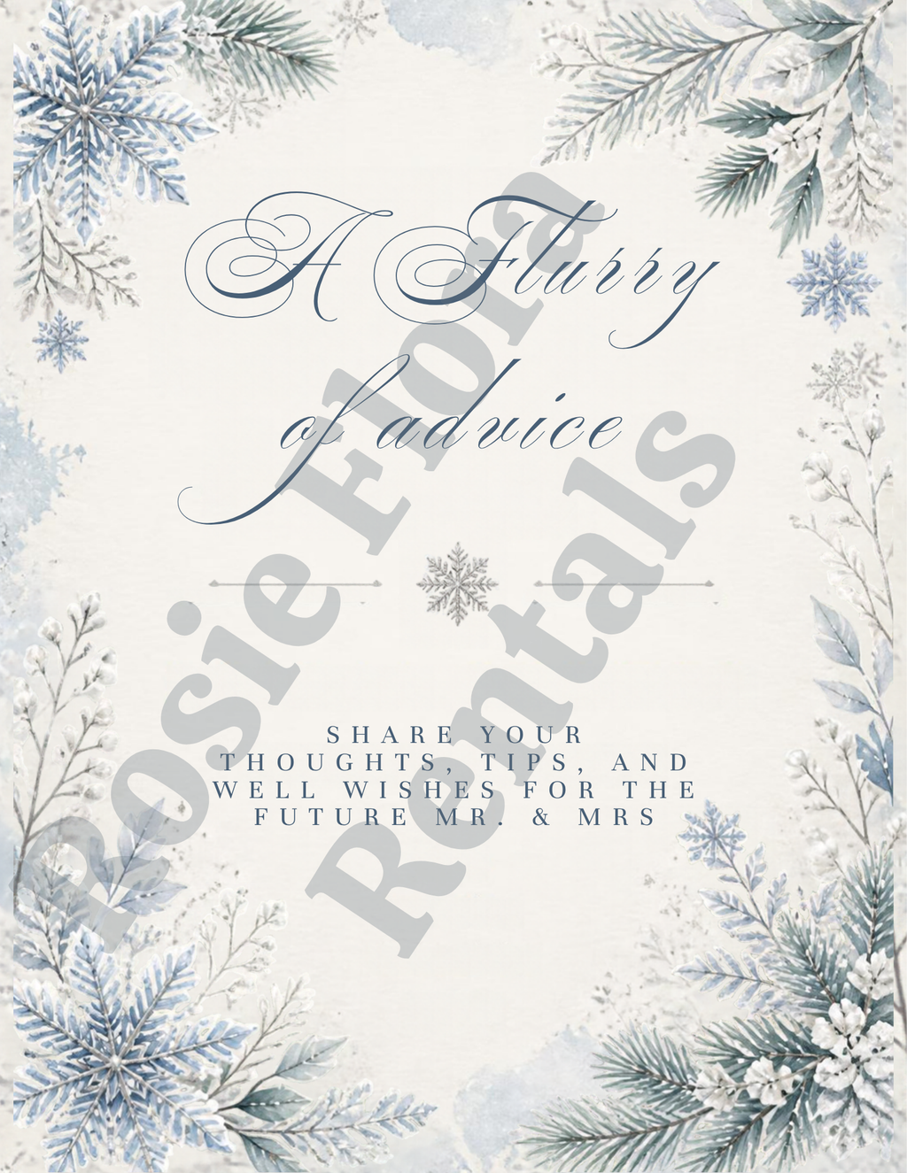 Snow In Love marriage advice sign for a winter bridal shower