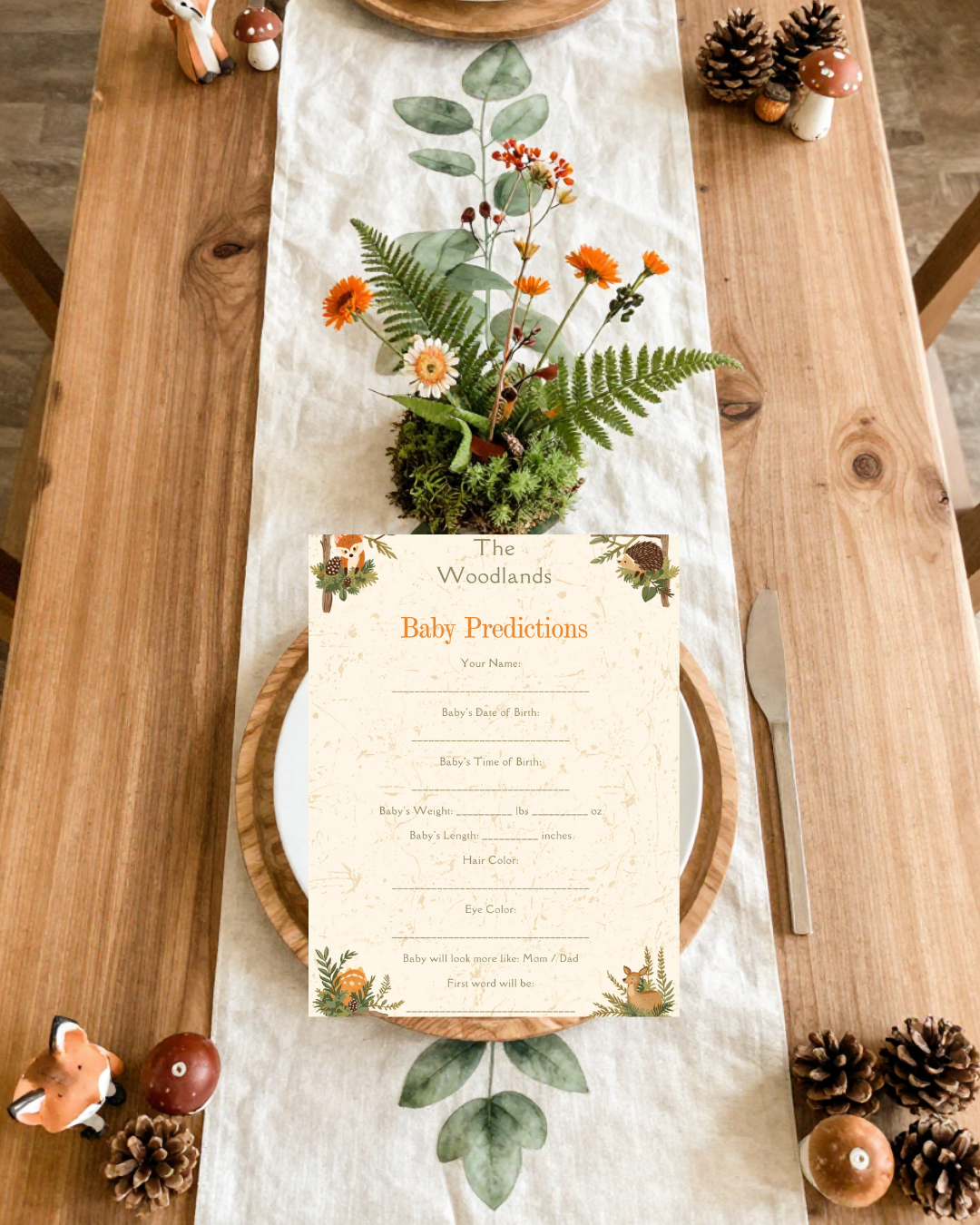 Woodland Baby Shower Template Bundle | Games, Signs & Invitation | Editable Canva Printable Kit
