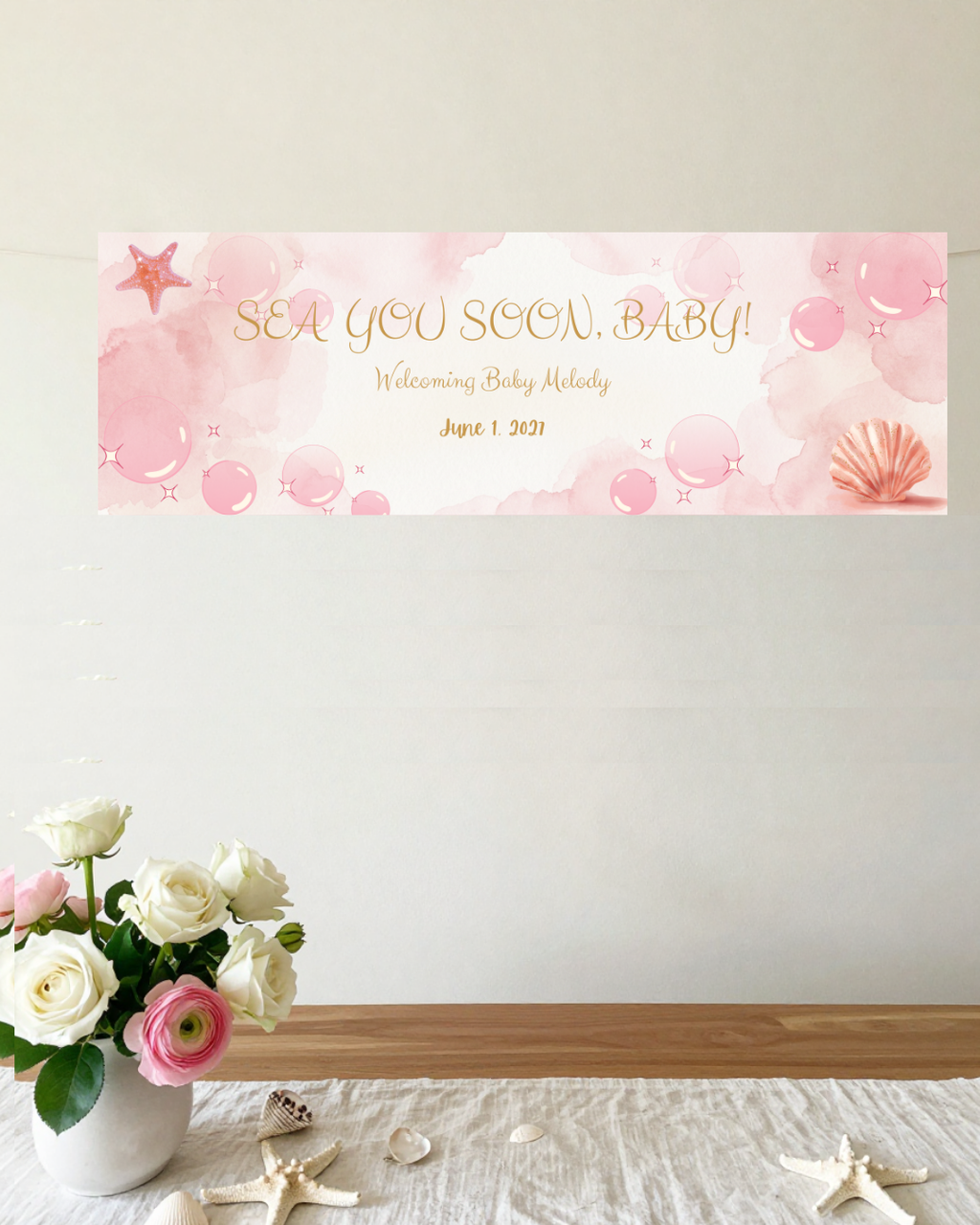 Sea You Soon Baby Shower Template Bundle | Seashell Canva Printable Kit