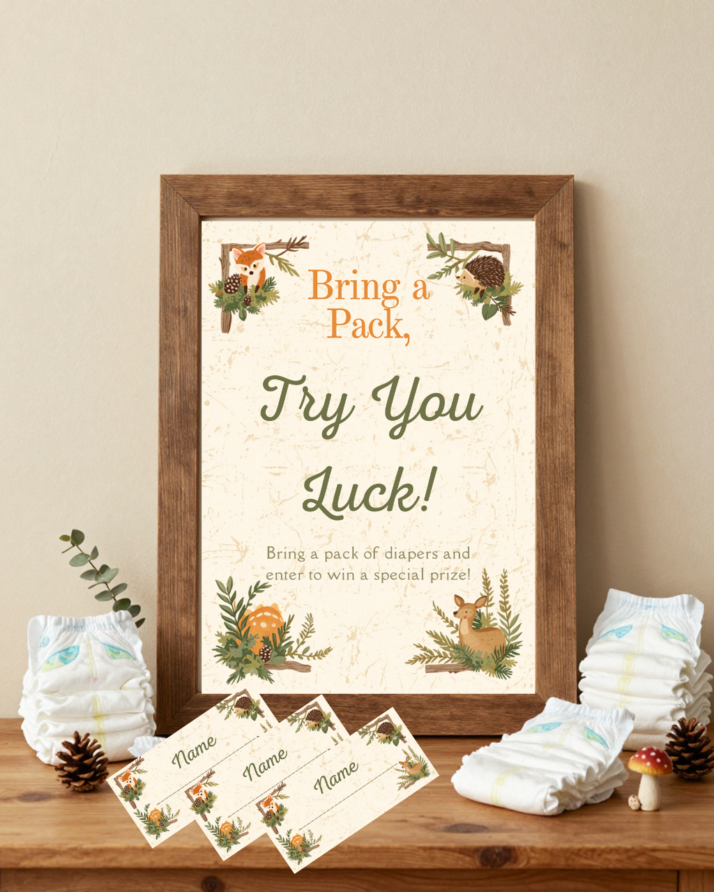 Woodland Baby Shower Template Bundle | Games, Signs & Invitation | Editable Canva Printable Kit