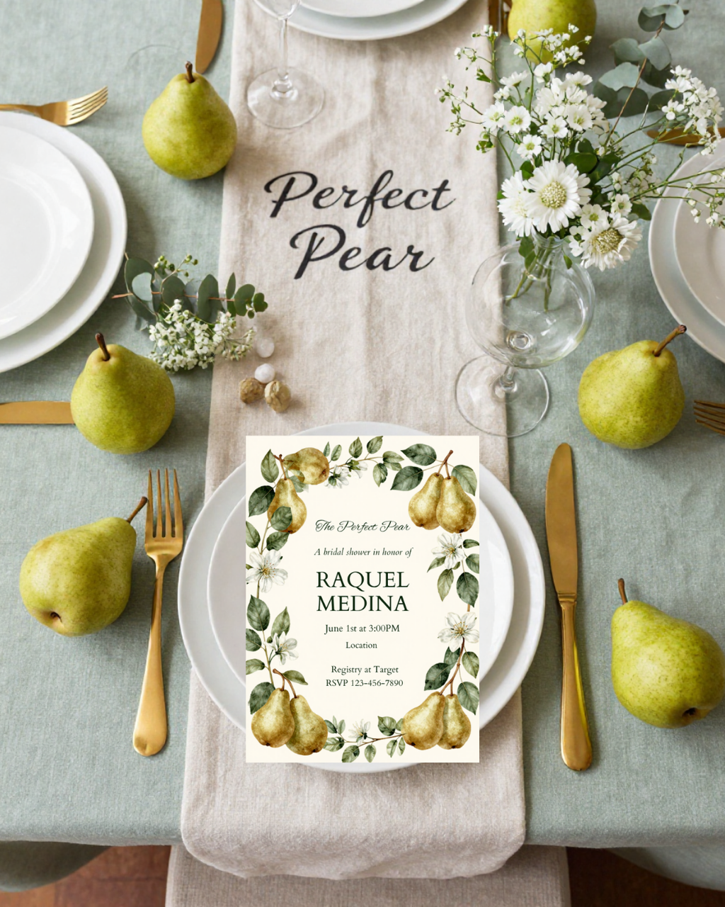 The Perfect Pear Bridal Shower Party Kit | Editable Canva Template Bundle