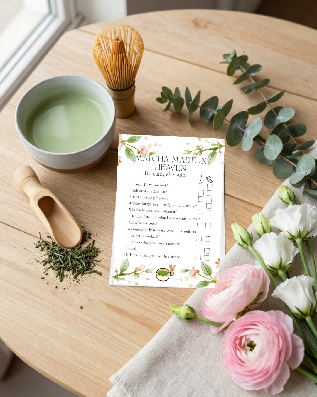 Matcha Hecho en el Cielo – Plantilla Despedida de Soltera en Español | Kit Imprimible Canva