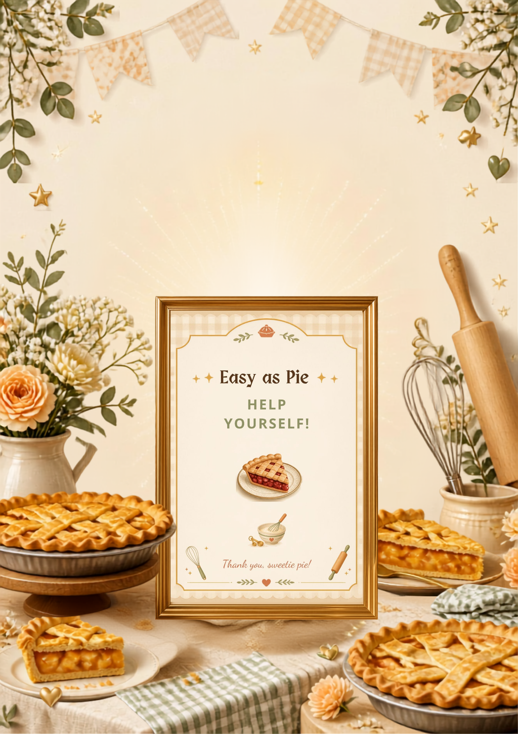 A Cutie Pie Is On The Way Baby Shower Template Bundle | Pie-Themed Canva Printable Kit