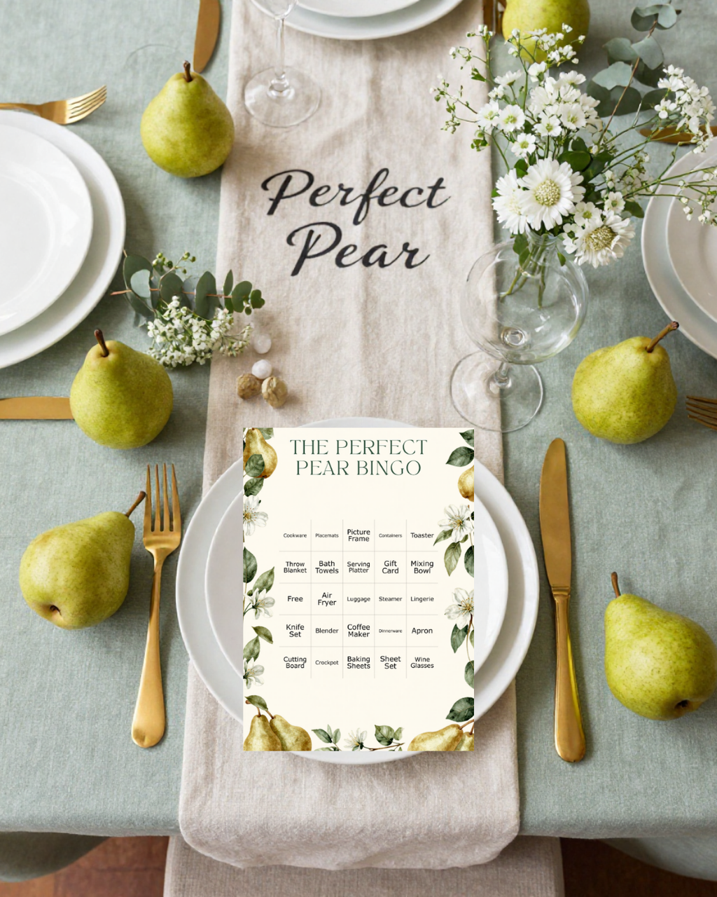 The Perfect Pear Bridal Shower Party Kit | Editable Canva Template Bundle