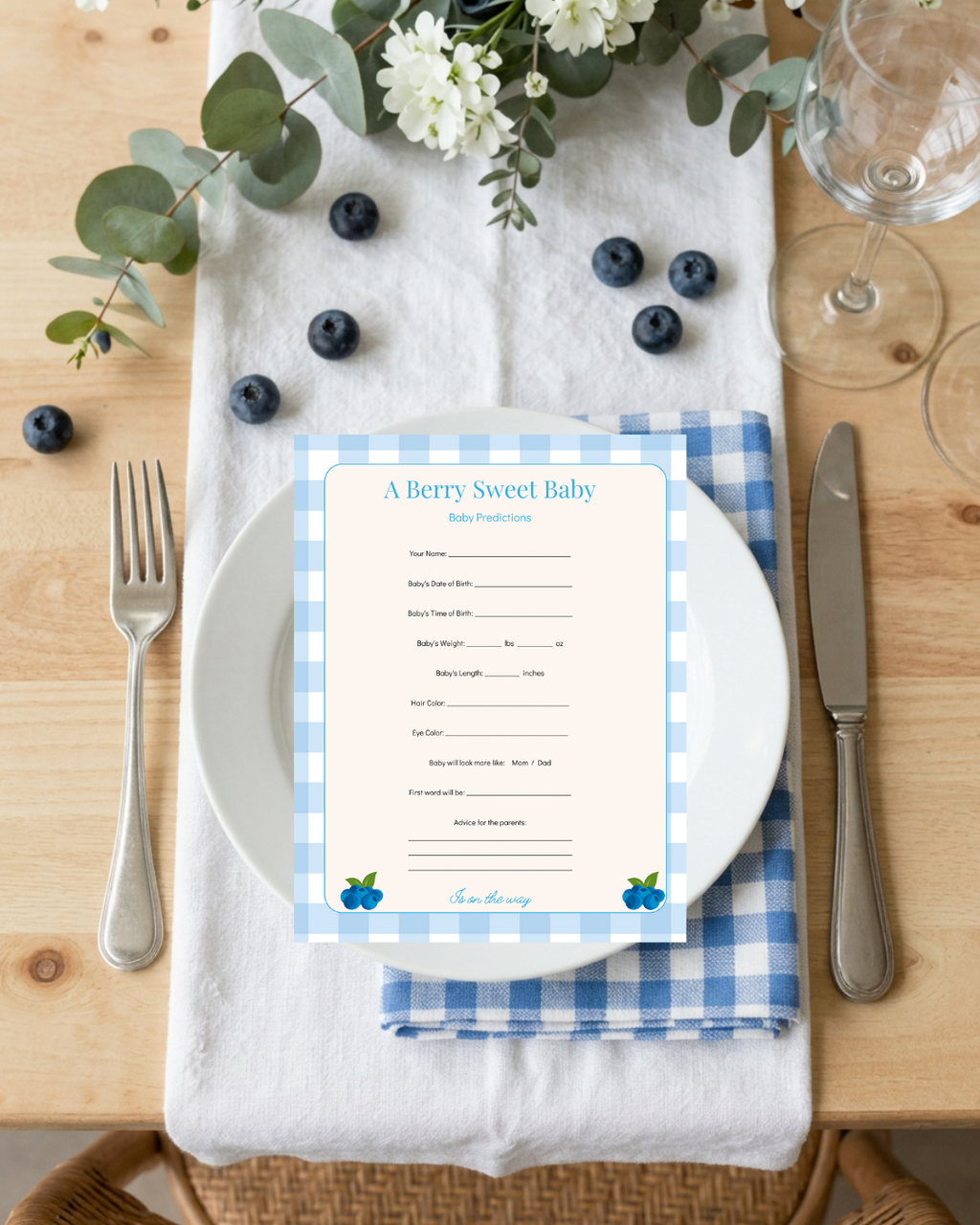Berry Sweet Baby Shower Template Bundle | Blueberry Canva Printable Kit