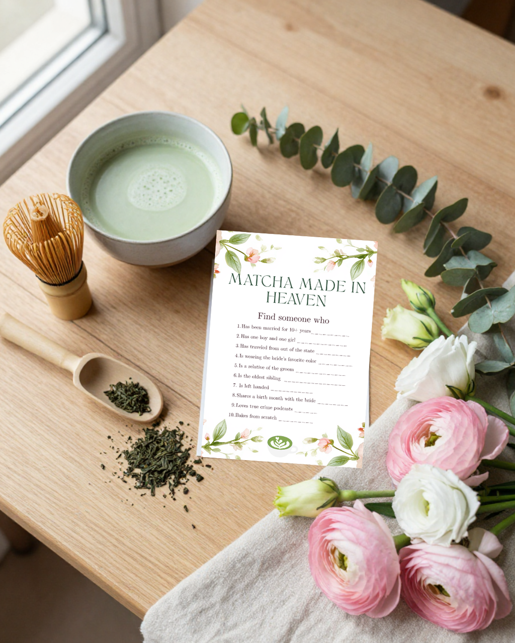 Matcha Made in Heaven Bridal Shower Template Bundle | Editable Canva Printable Kit