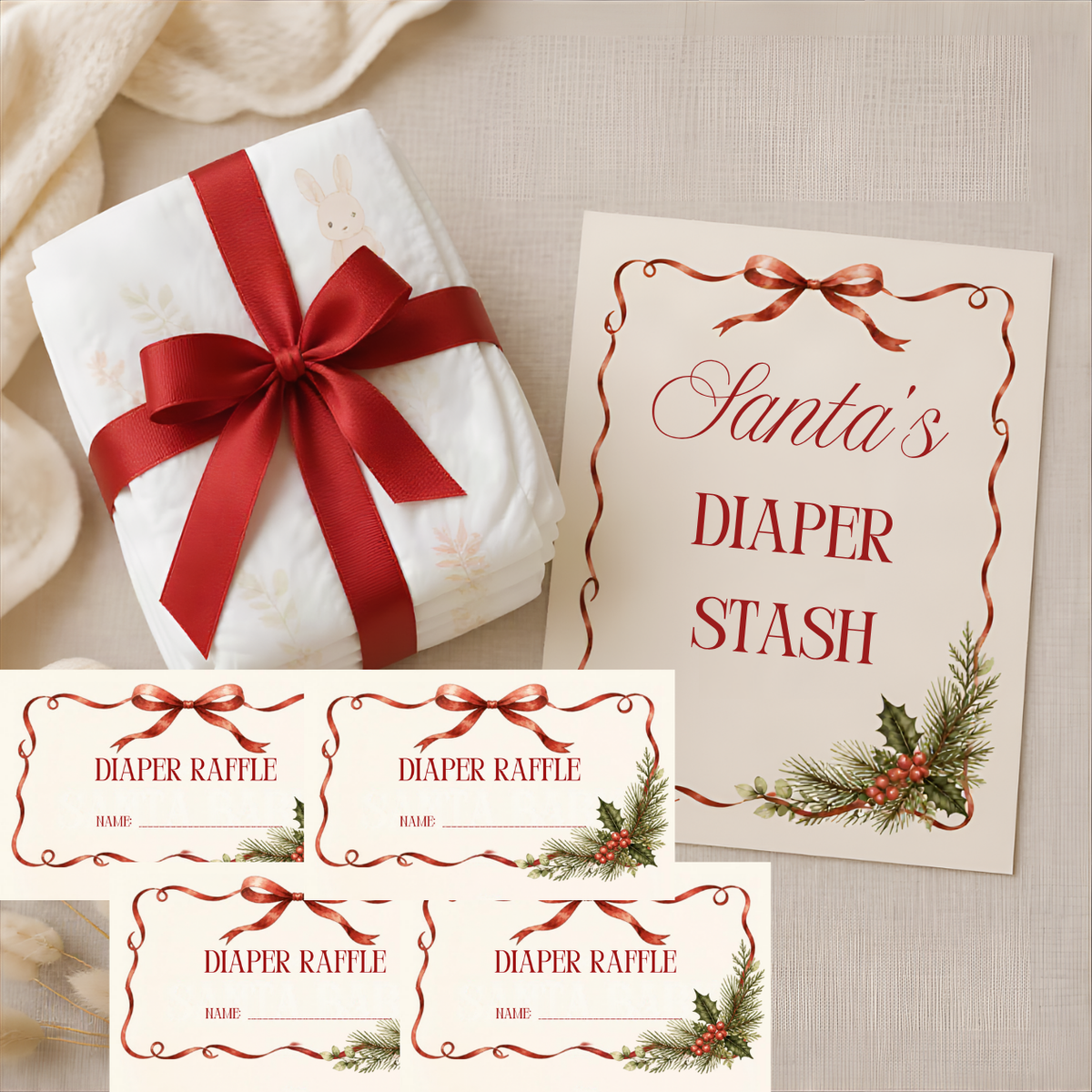 Santa Baby Baby Shower Bundle Printable | Christmas Baby Shower Games, Signs & Planner | Editable Holiday Baby Shower Template