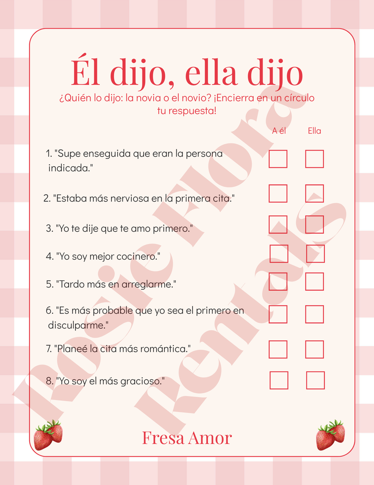 Fresh Amor Bridal Shower Template Bundle | Strawberry Canva Printable Kit